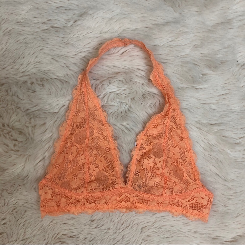 Free People Intimates Coral Lace Halter Bralette
